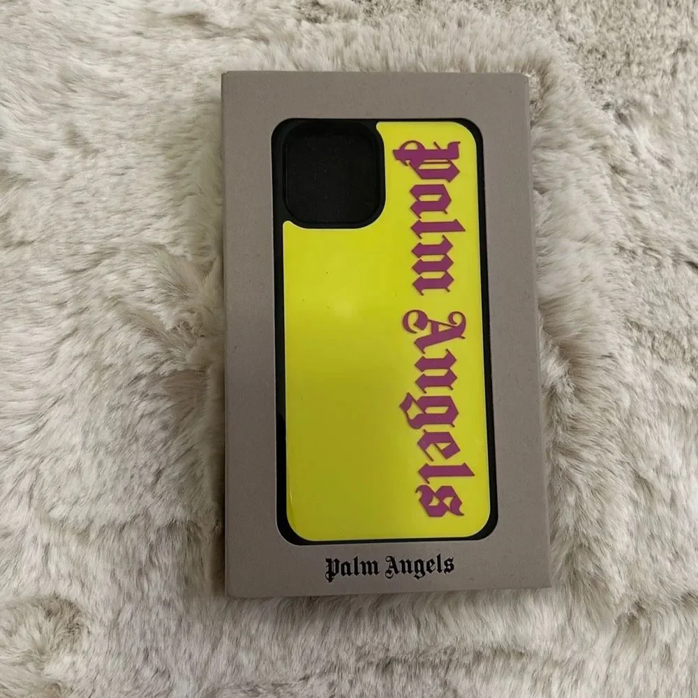 Palm Angels Logo Print iPhone 12 Case Yellow Pink
